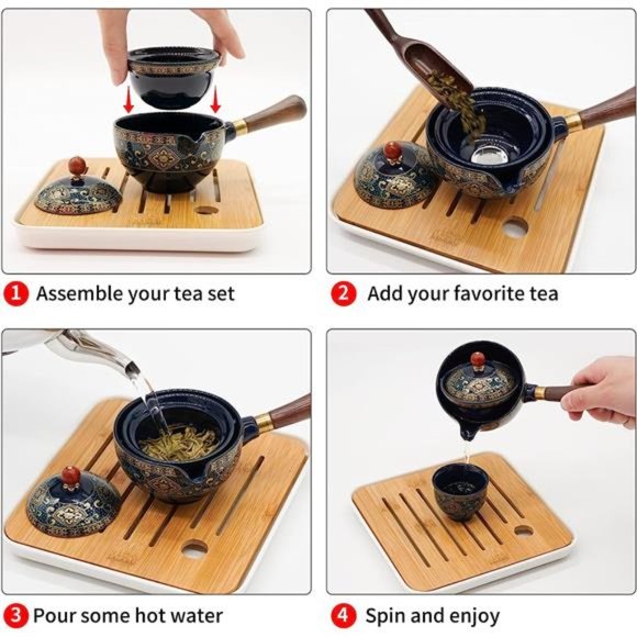 Porcelain Chinese Gongfu Tea Set,Portable Teapot Set with 360 Rotation Tea maker - Picture 3 of 6